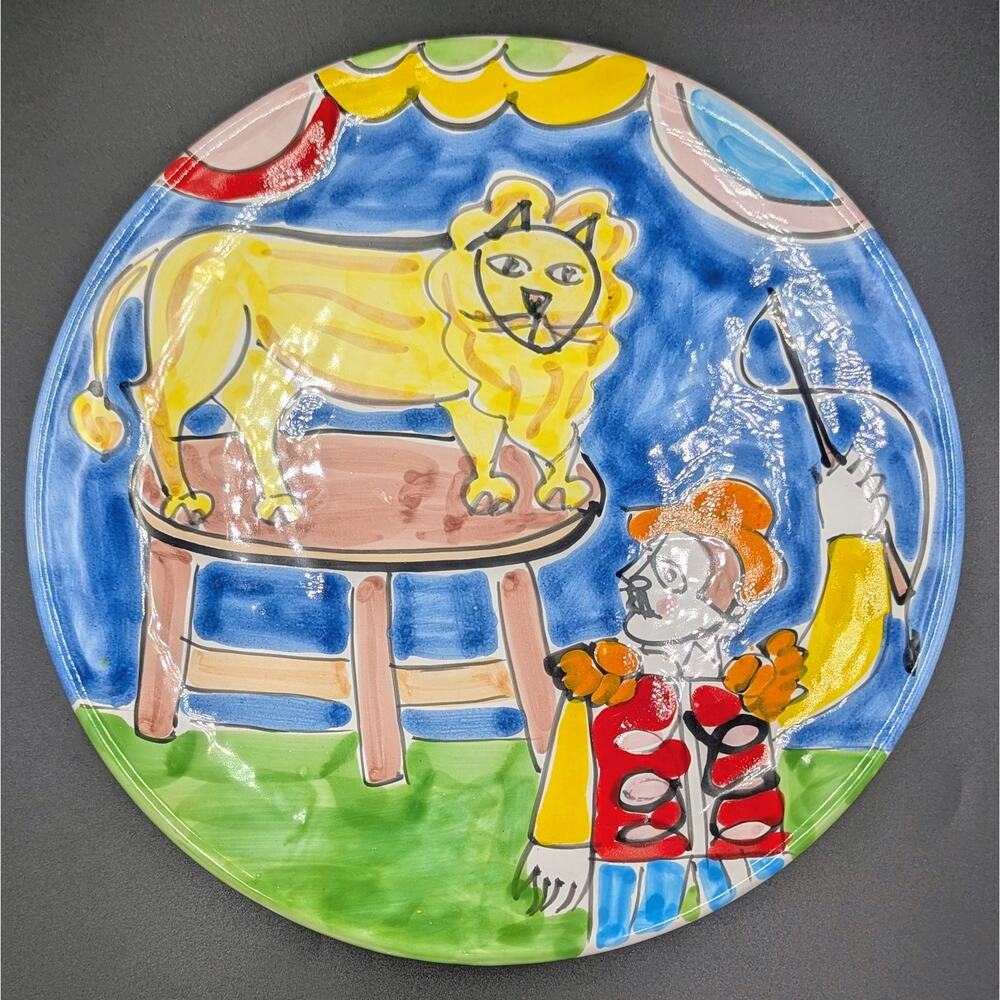 La Musa Italian Hand Painted Plate Lion Circus Folk Art Wall Decor